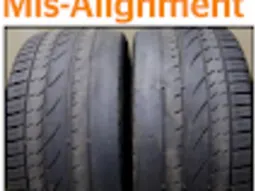 One sided wear caused by incorrect axle geometry (wheel alignment).