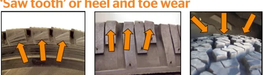 Caused by lack of tyre maintenance with attention to tyre pressures, tyre rotation and wheel alignment. Some heel and toe wear is regarded as normal however inspecting, rotating tyres regularly, maintaining the correct tyre pressure and alignment geometry will reduce the incidence.